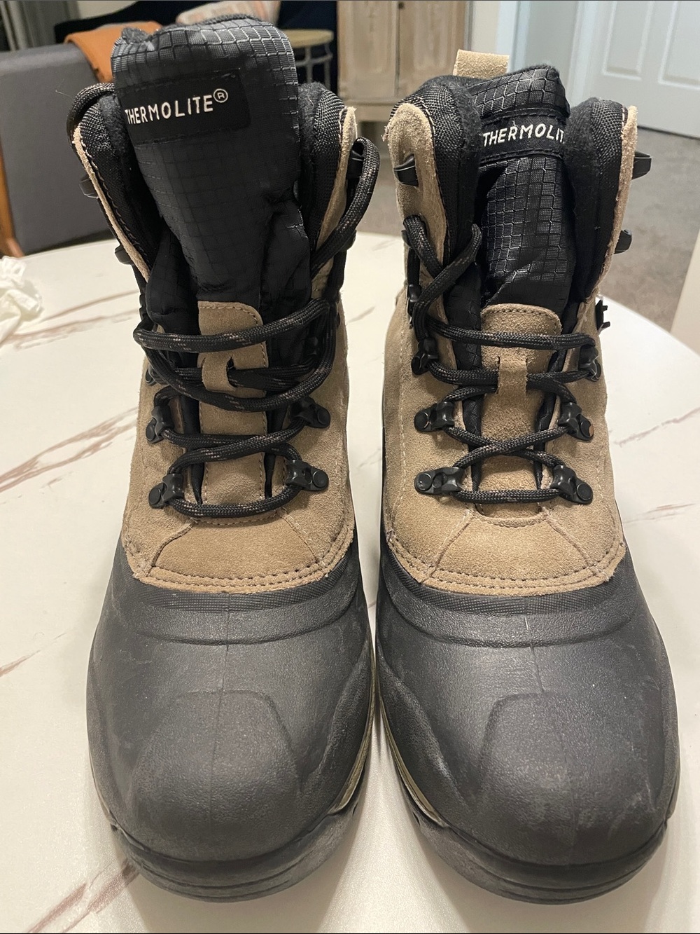 AIRWALK Thermolite Men’s Waterproof Winter Boots in Tan/Black Leather upperSz 12